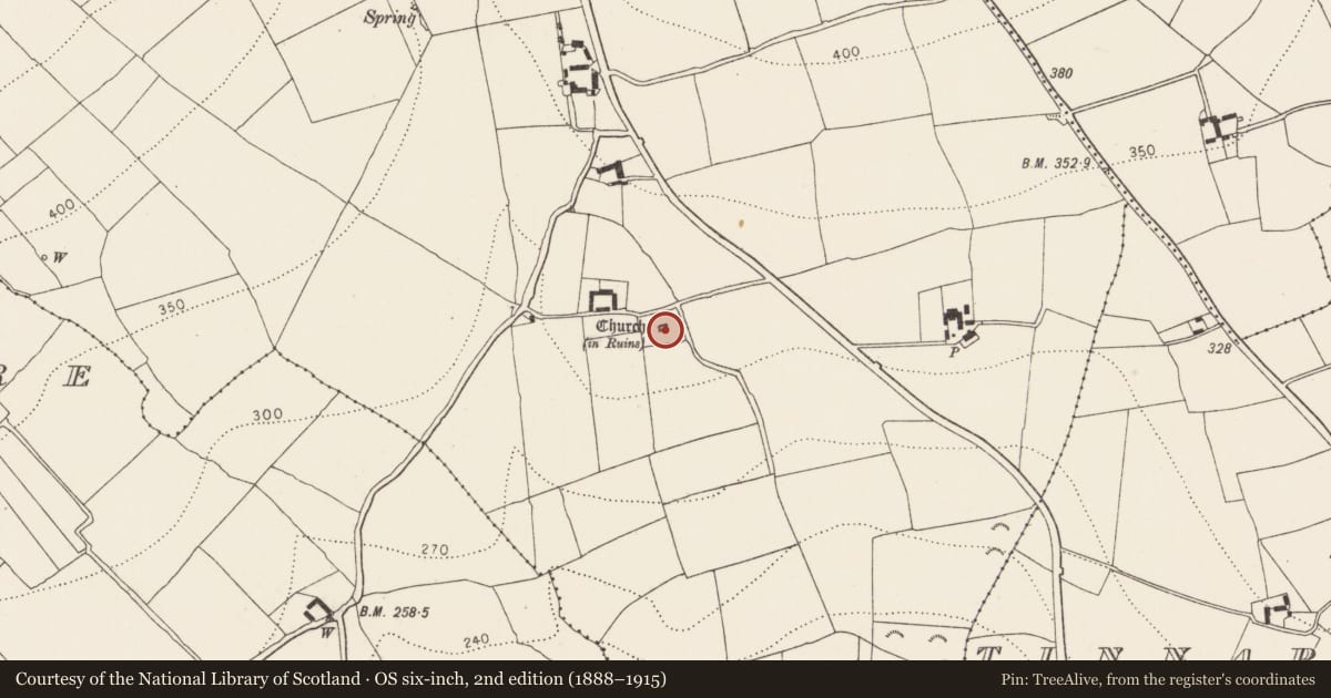 Ordnance Survey six-inch map, 2nd edition (1888–1915) covering the location of Church, Oldgrange, County Kilkenny, with a pin at the register's coordinates