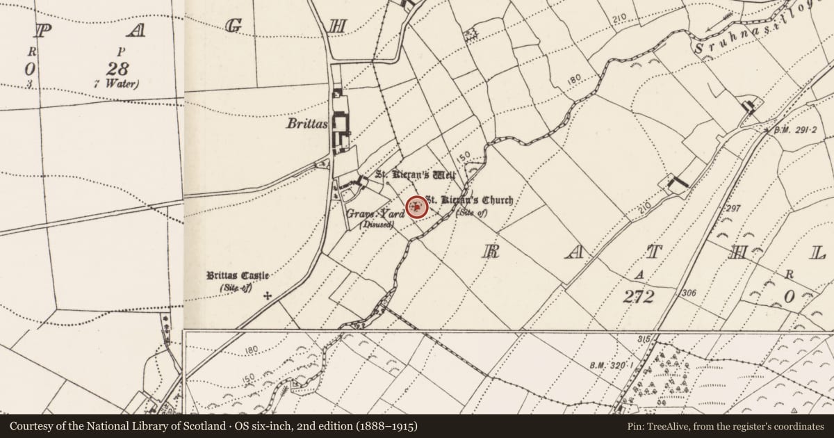 Ordnance Survey six-inch map, 2nd edition (1888–1915) covering the location of Church, Cappagh, County Kilkenny, with a pin at the register's coordinates