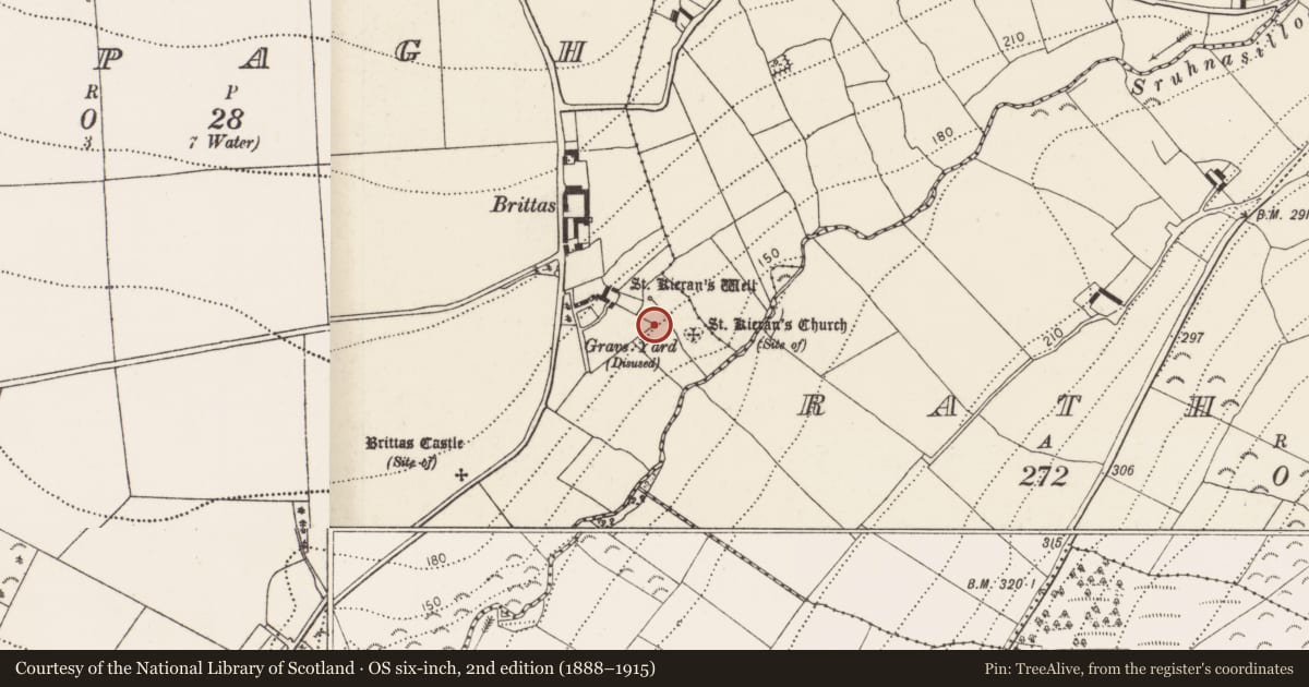 Ordnance Survey six-inch map, 2nd edition (1888–1915) covering the location of Stoup (present location), Cappagh, County Kilkenny, with a pin at the register's coordinates