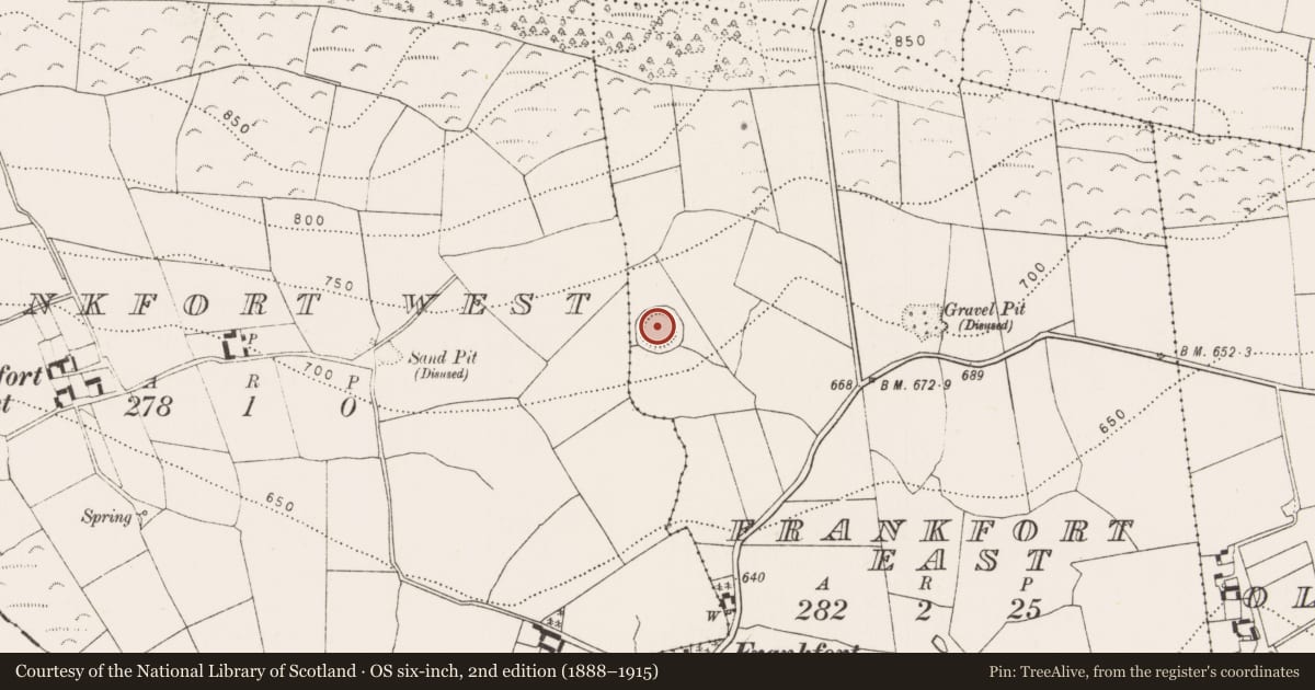 Ordnance Survey six-inch map, 2nd edition (1888–1915) covering the location of Ringfort - rath, Frankfort East, County Kilkenny, with a pin at the register's coordinates