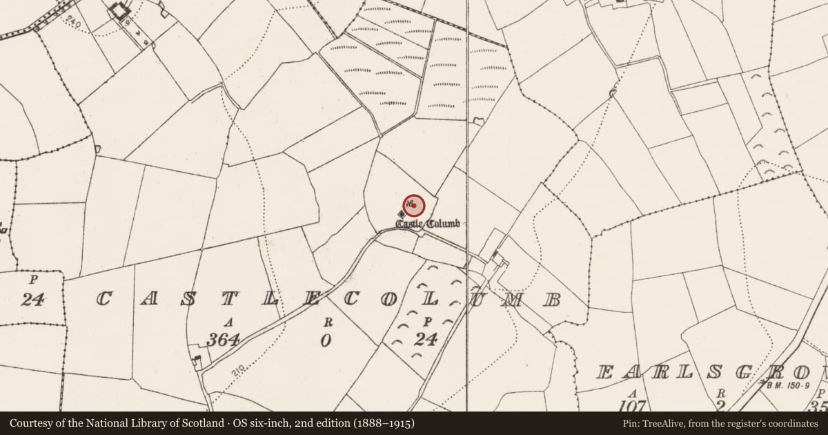 Ordnance Survey six-inch map, 2nd edition (1888–1915) covering the location of Bawn, Castlecolumb, County Kilkenny, with a pin at the register's coordinates