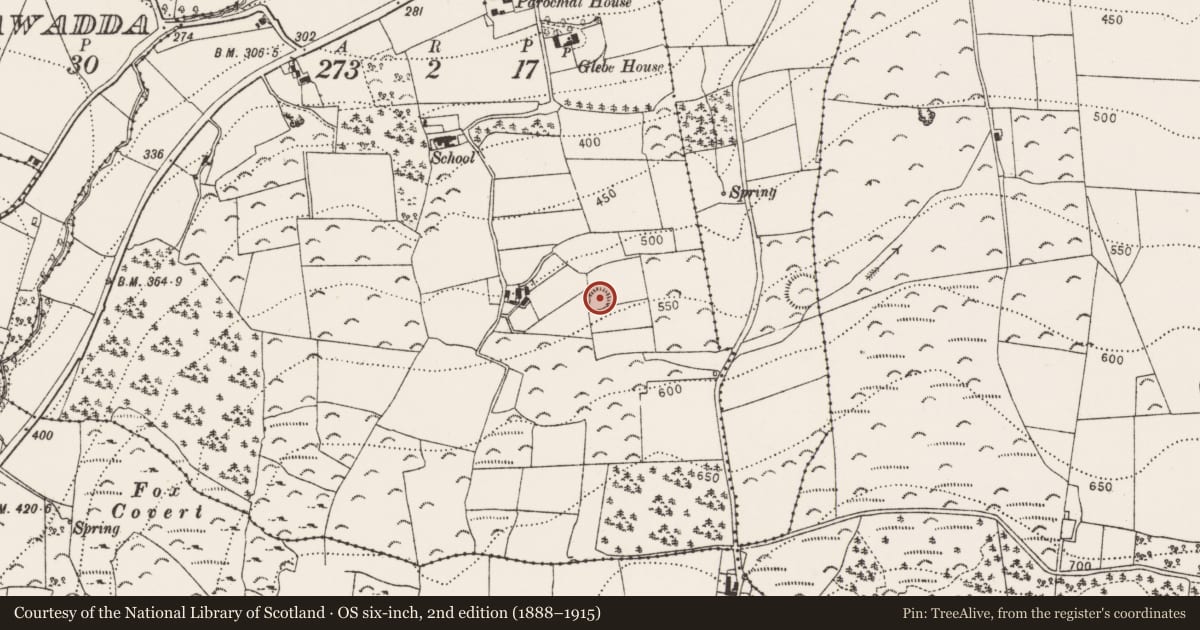 Ordnance Survey six-inch map, 2nd edition (1888–1915) covering the location of Ringfort - rath, Kilmaganny, County Kilkenny, with a pin at the register's coordinates