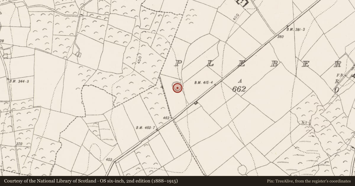 Ordnance Survey six-inch map, 2nd edition (1888–1915) covering the location of Ringfort - rath, Pleberstown, County Kilkenny, with a pin at the register's coordinates