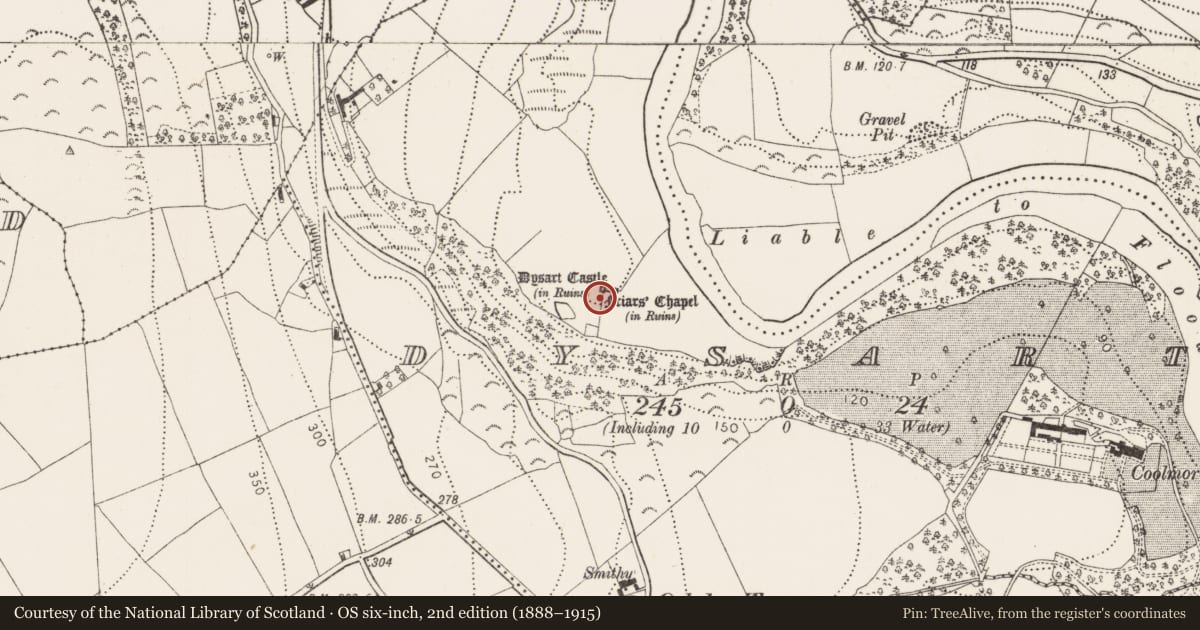 Ordnance Survey six-inch map, 2nd edition (1888–1915) covering the location of House - 16th/17th century, Dysart, County Kilkenny, with a pin at the register's coordinates