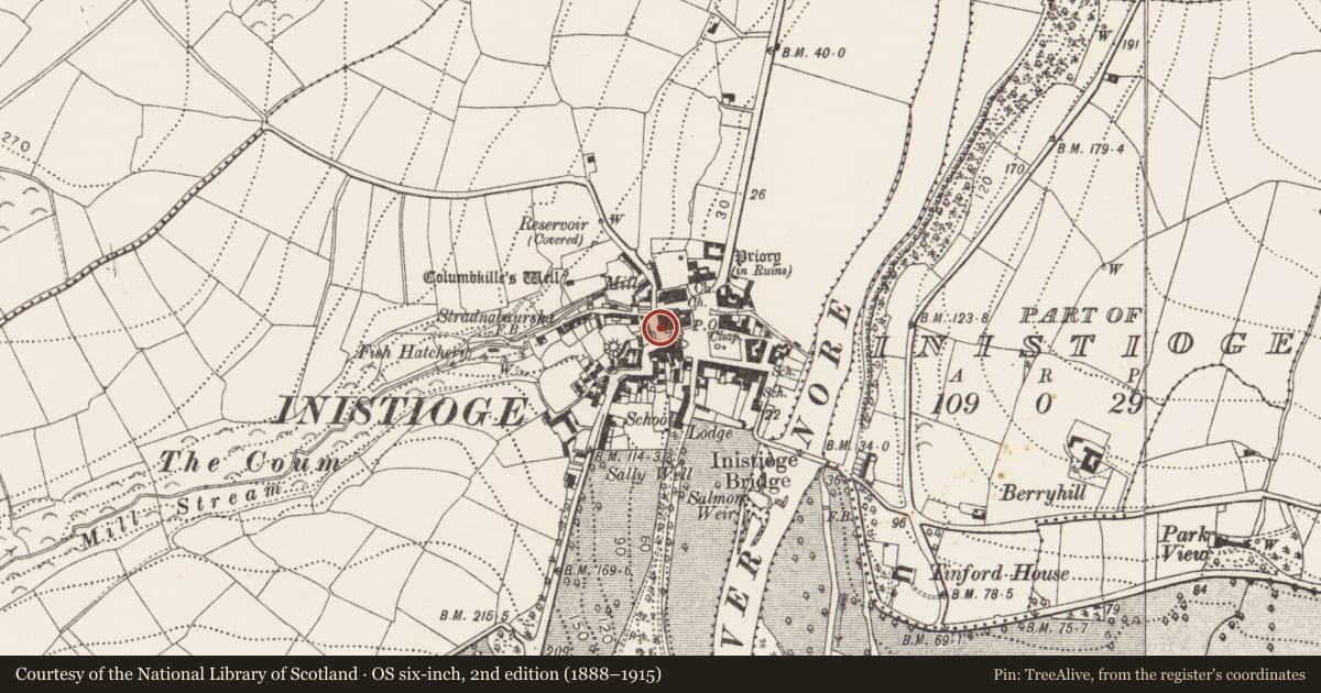 Ordnance Survey six-inch map, 2nd edition (1888–1915) covering the location of House - 17th century, Inistioge, County Kilkenny, with a pin at the register's coordinates
