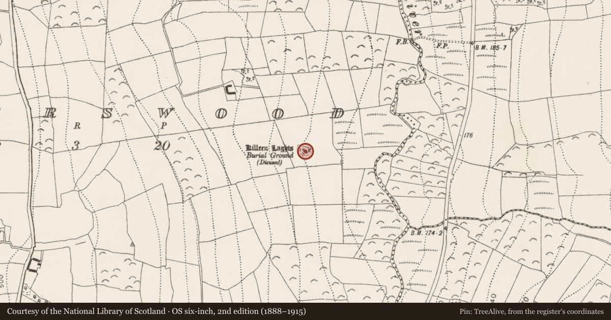 Ordnance Survey six-inch map, 2nd edition (1888–1915) covering the location of Enclosure, Powerswood, County Kilkenny, with a pin at the register's coordinates