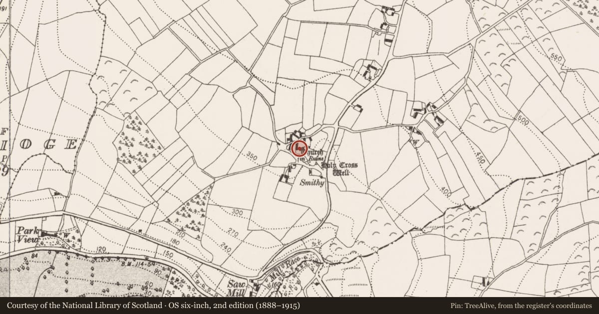 Ordnance Survey six-inch map, 2nd edition (1888–1915) covering the location of Church, Kilcross, County Kilkenny, with a pin at the register's coordinates