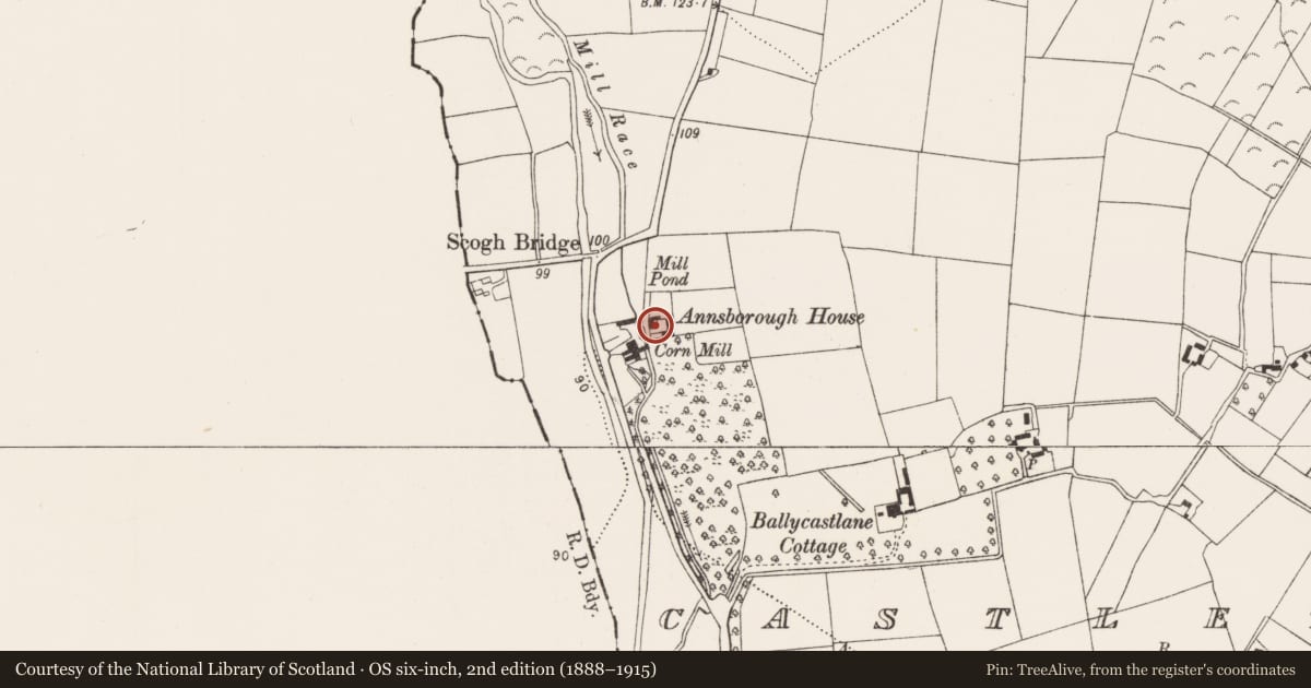 Ordnance Survey six-inch map, 2nd edition (1888–1915) covering the location of House - 17th century, Castletown, County Kilkenny, with a pin at the register's coordinates