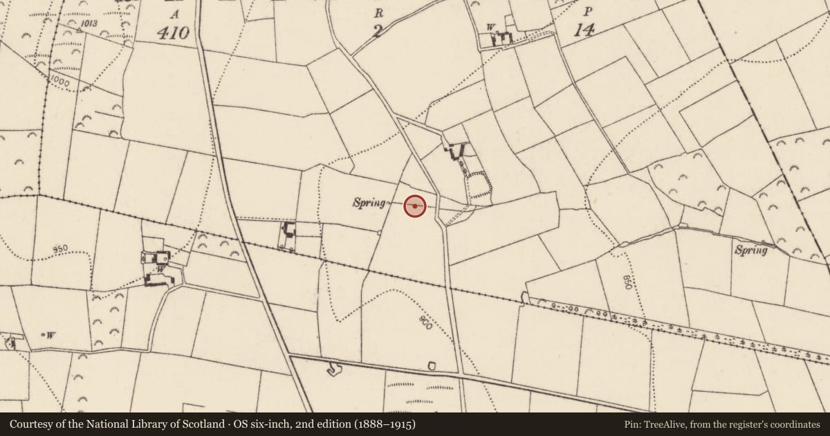 Ordnance Survey six-inch map, 2nd edition (1888–1915) covering the location of Burnt mound, Raheenarran, County Kilkenny, with a pin at the register's coordinates