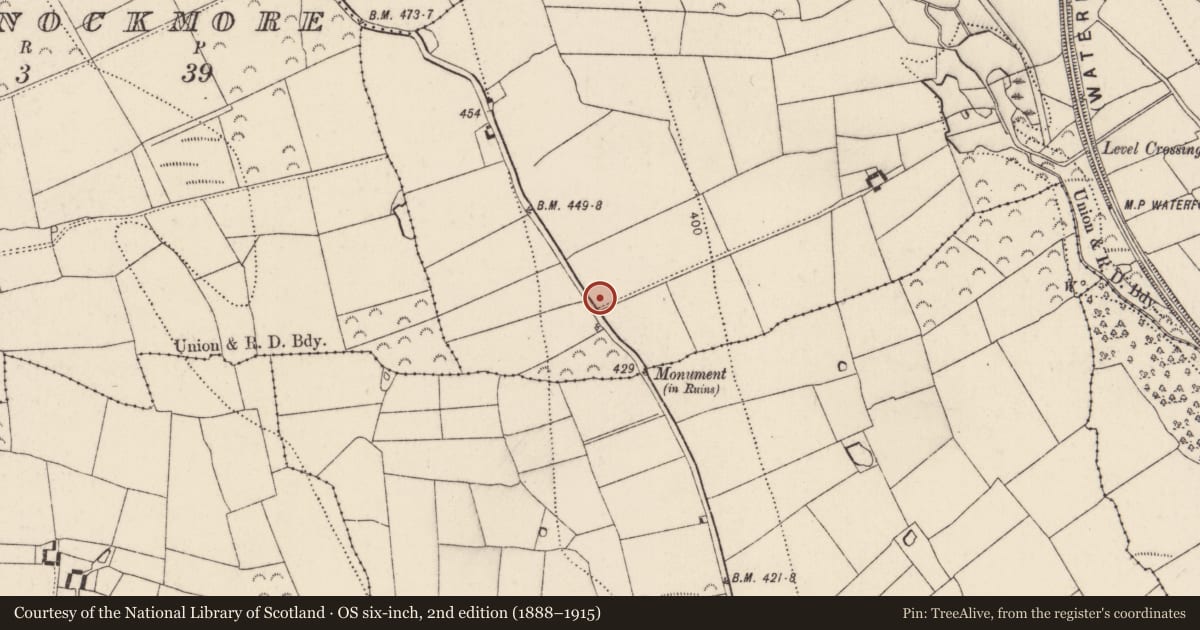 Ordnance Survey six-inch map, 2nd edition (1888–1915) covering the location of Ringfort - unclassified, Knockmoylan, County Kilkenny, with a pin at the register's coordinates