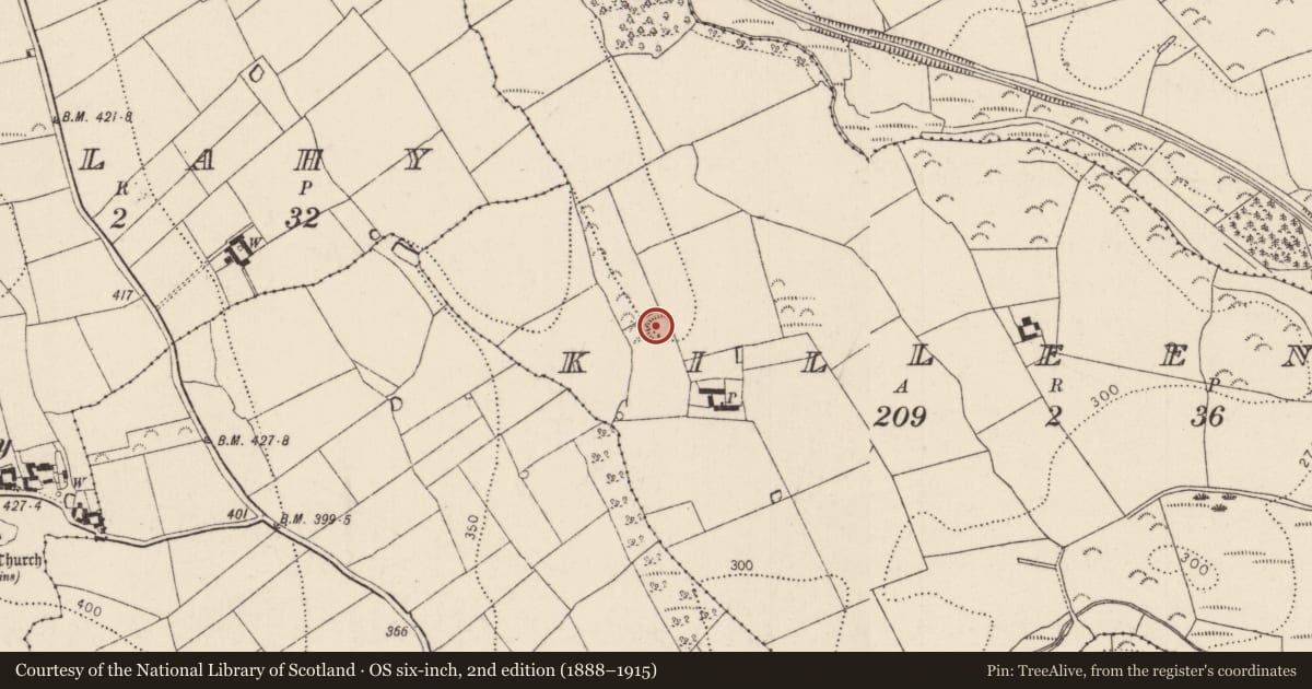 Ordnance Survey six-inch map, 2nd edition (1888–1915) covering the location of Ringfort - rath, Killeen, County Kilkenny, with a pin at the register's coordinates
