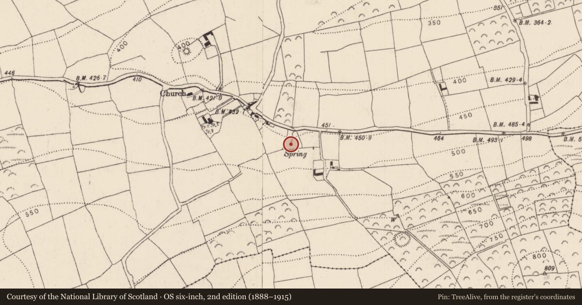 Ordnance Survey six-inch map, 2nd edition (1888–1915) covering the location of Fulacht fia, Listerlin, County Kilkenny, with a pin at the register's coordinates