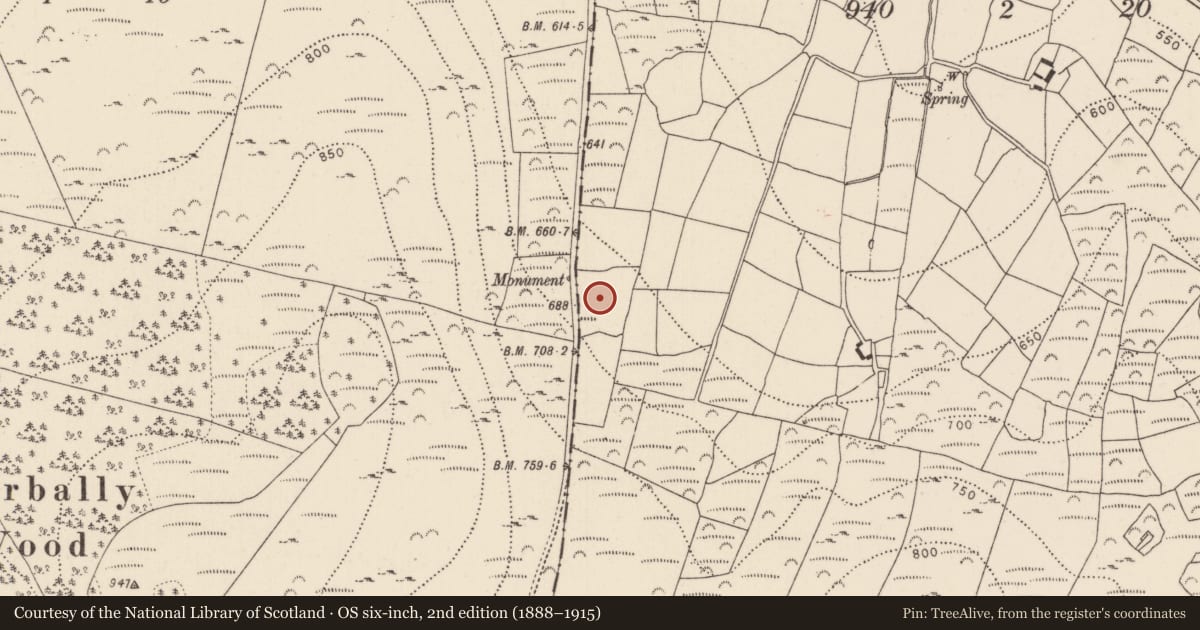 Ordnance Survey six-inch map, 2nd edition (1888–1915) covering the location of Earthwork, Milltown, County Kilkenny, with a pin at the register's coordinates