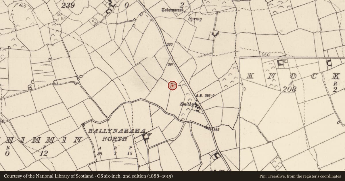 Ordnance Survey six-inch map, 2nd edition (1888–1915) covering the location of Souterrain, Redacres North, County Kilkenny, with a pin at the register's coordinates