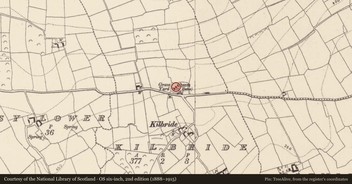 Ordnance Survey six-inch map, 2nd edition (1888–1915) covering the location of Enclosure, Kilbride, County Kilkenny, with a pin at the register's coordinates