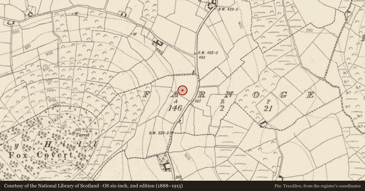 Ordnance Survey six-inch map, 2nd edition (1888–1915) covering the location of Enclosure, Farnoge, County Kilkenny, with a pin at the register's coordinates