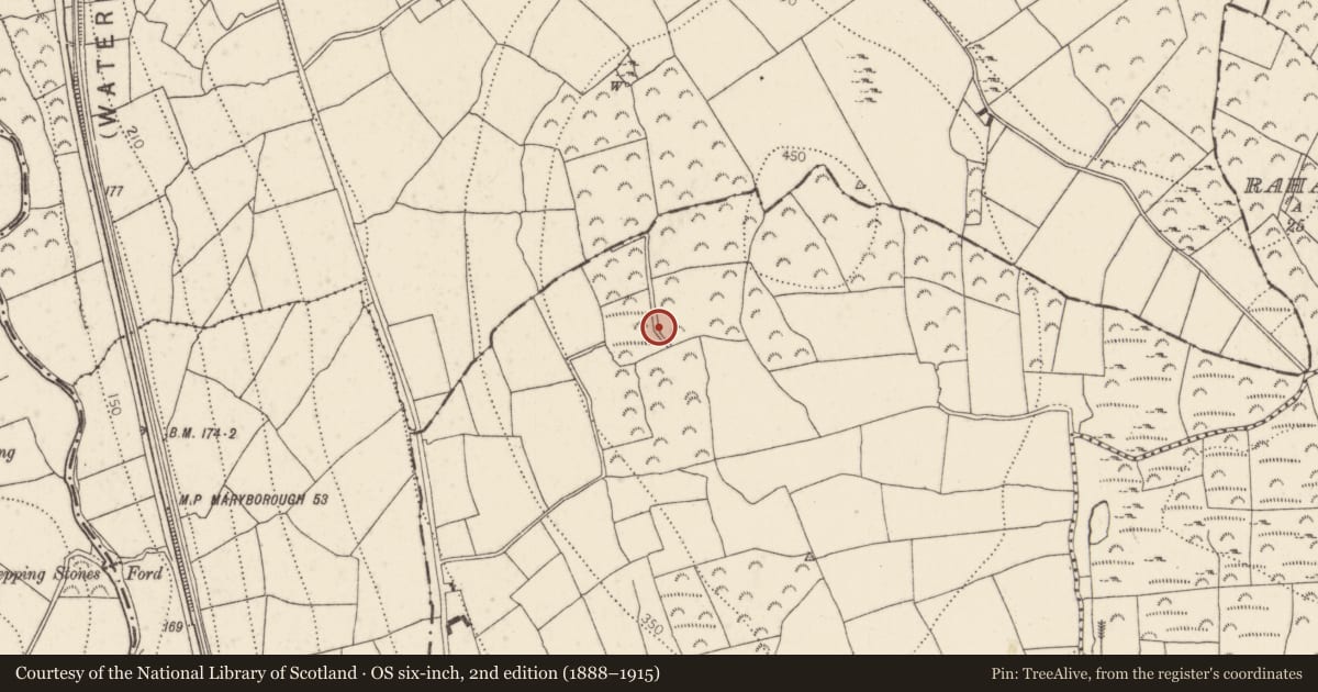 Ordnance Survey six-inch map, 2nd edition (1888–1915) covering the location of Enclosure, Rahard West, County Kilkenny, with a pin at the register's coordinates
