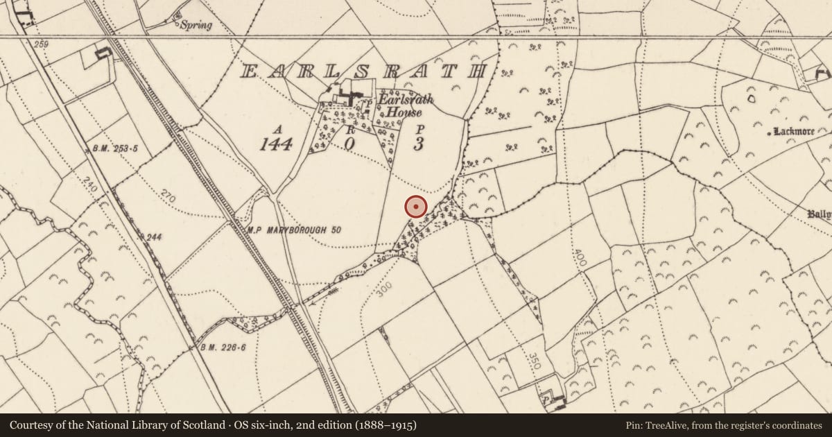 Ordnance Survey six-inch map, 2nd edition (1888–1915) covering the location of Furnace, Earlsrath, County Kilkenny, with a pin at the register's coordinates