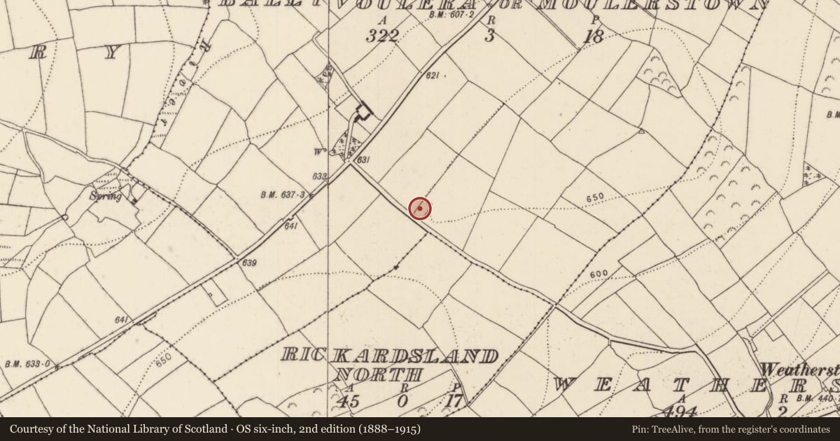 Ordnance Survey six-inch map, 2nd edition (1888–1915) covering the location of Mound, Ballyvoulera Or Moulerstown, County Kilkenny, with a pin at the register's coordinates
