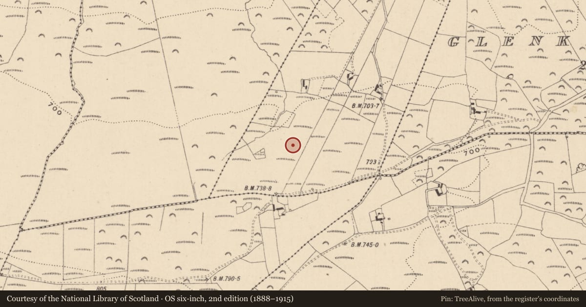Ordnance Survey six-inch map, 2nd edition (1888–1915) covering the location of Enclosure, Ballykenneen Lower, County Laois, with a pin at the register's coordinates