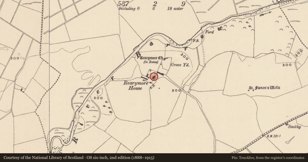 Ordnance Survey six-inch map, 2nd edition (1888–1915) covering the location of House - 16th/17th century, Reary More, County Laois, with a pin at the register's coordinates