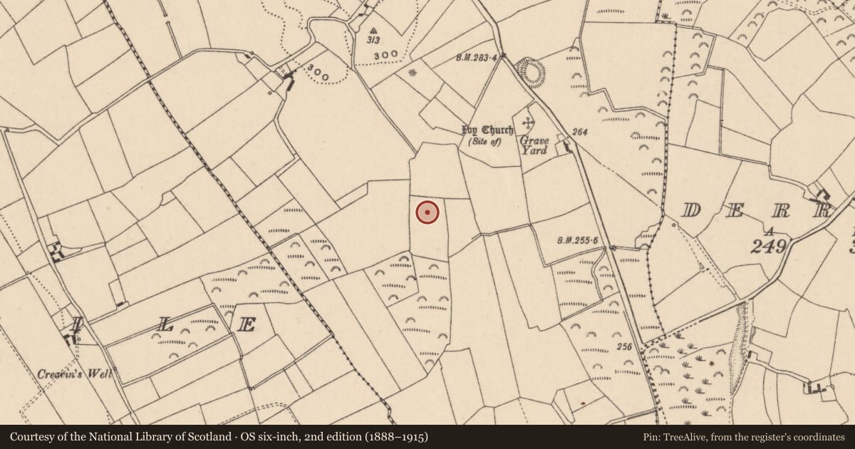 Ordnance Survey six-inch map, 2nd edition (1888–1915) covering the location of Enclosure, Acragar, County Laois, with a pin at the register's coordinates