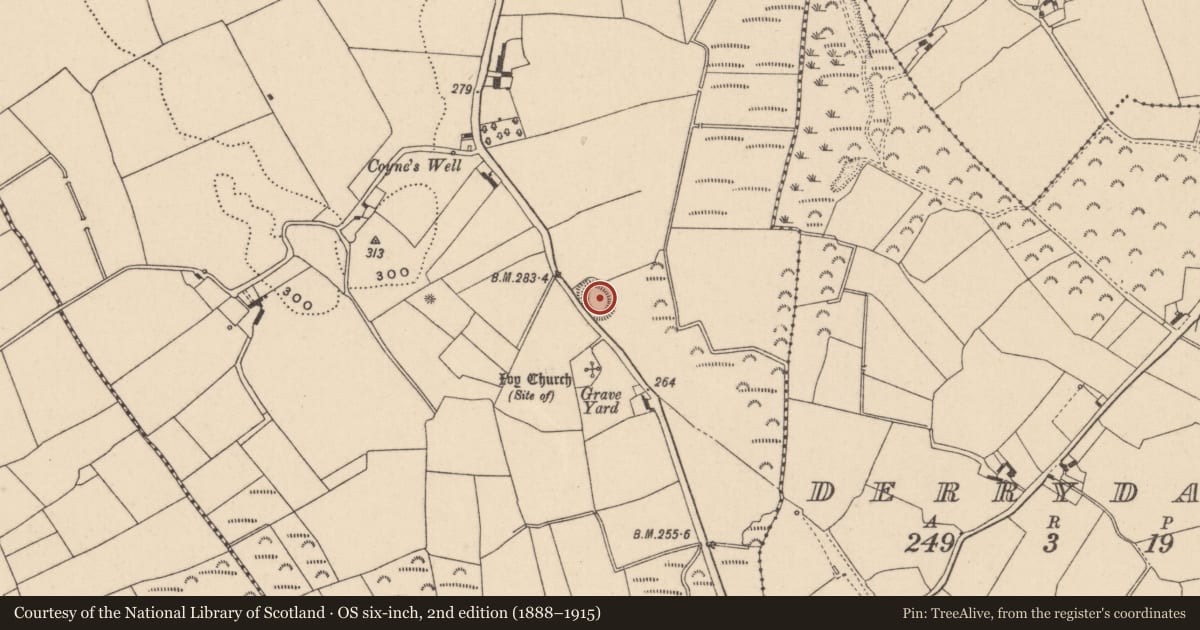Ordnance Survey six-inch map, 2nd edition (1888–1915) covering the location of Enclosure, Acragar, County Laois, with a pin at the register's coordinates