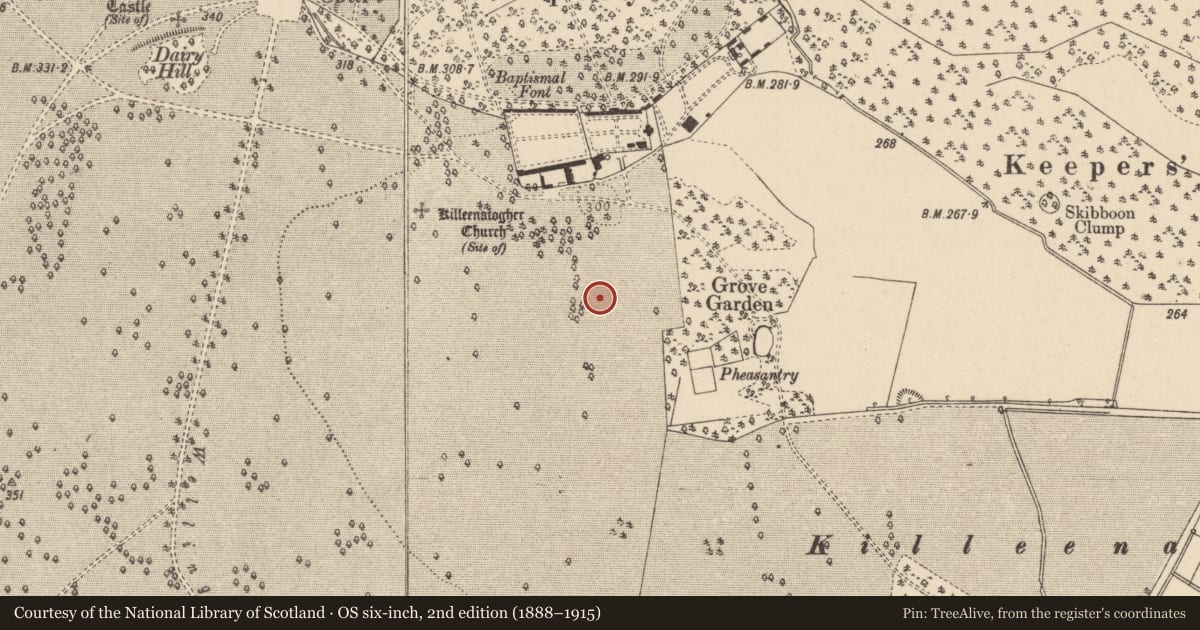 Ordnance Survey six-inch map, 2nd edition (1888–1915) covering the location of Enclosure, Emo Park, County Laois, with a pin at the register's coordinates