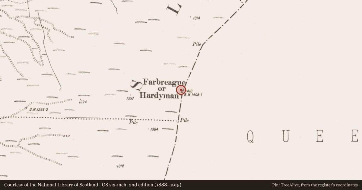 Ordnance Survey six-inch map, 2nd edition (1888–1915) covering the location of Cairn - boundary cairn, Garranbaun, County Laois, with a pin at the register's coordinates