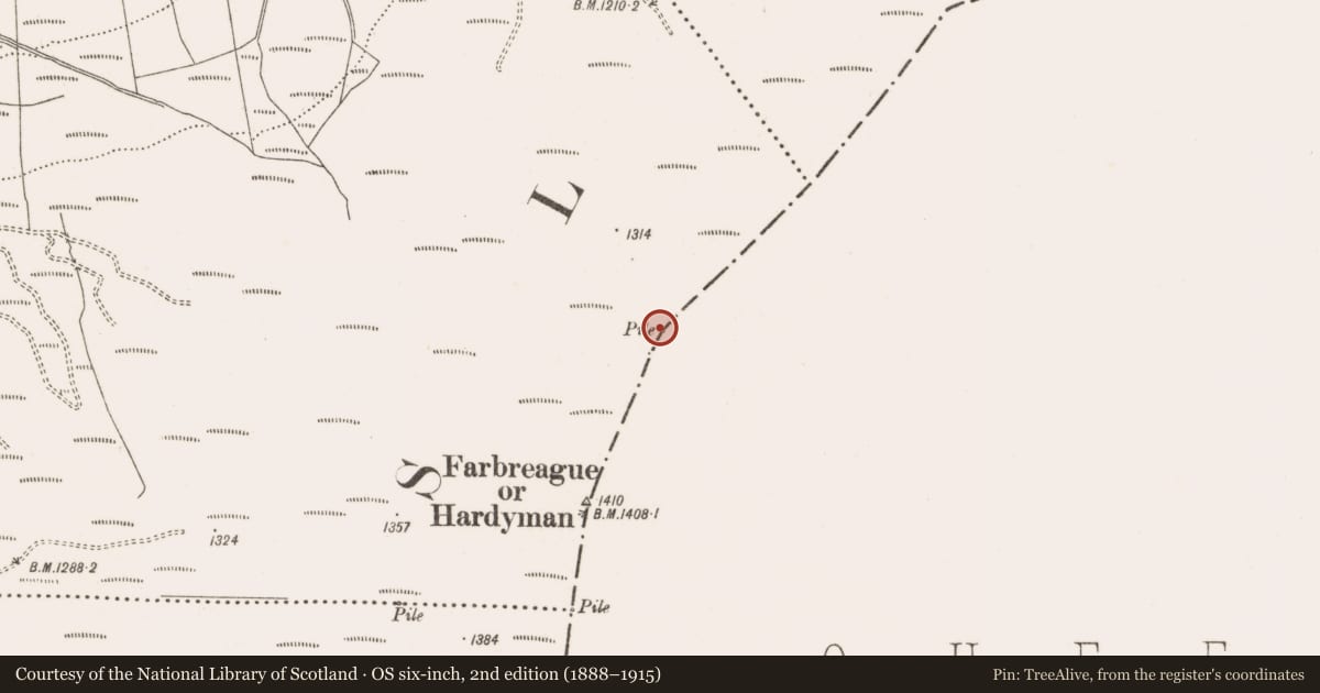 Ordnance Survey six-inch map, 2nd edition (1888–1915) covering the location of Cairn - boundary cairn, Garranbaun, County Laois, with a pin at the register's coordinates