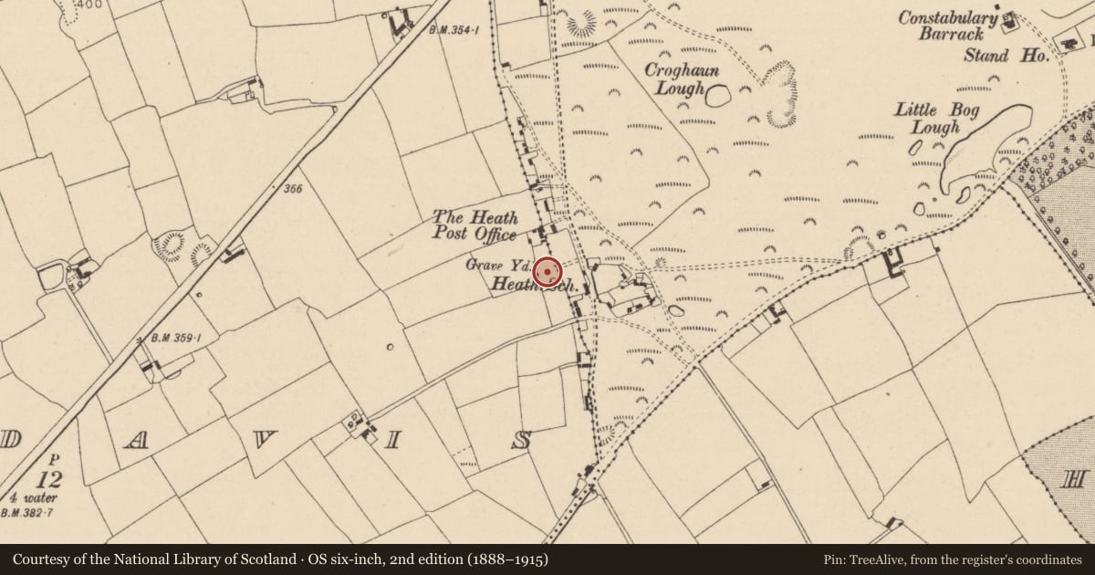 Ordnance Survey six-inch map, 2nd edition (1888–1915) covering the location of Chapel, Greatheath, County Laois, with a pin at the register's coordinates