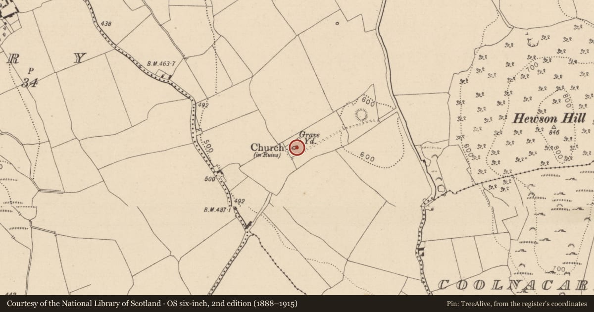 Ordnance Survey six-inch map, 2nd edition (1888–1915) covering the location of Hermitage, Dysart, County Laois, with a pin at the register's coordinates