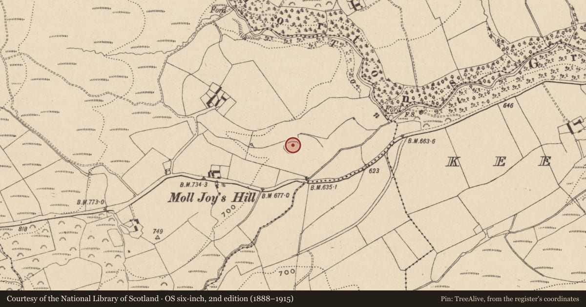 Ordnance Survey six-inch map, 2nd edition (1888–1915) covering the location of Enclosure, Garranbaun, County Laois, with a pin at the register's coordinates