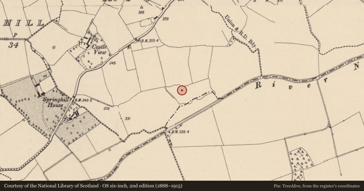 Ordnance Survey six-inch map, 2nd edition (1888–1915) covering the location of Enclosure, Keeloge South, County Laois, with a pin at the register's coordinates