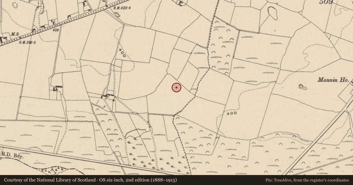 Ordnance Survey six-inch map, 2nd edition (1888–1915) covering the location of Enclosure, Ballytarsna, County Laois, with a pin at the register's coordinates