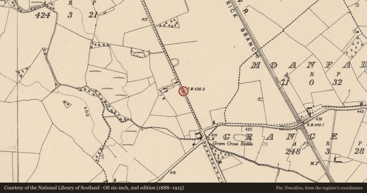 Ordnance Survey six-inch map, 2nd edition (1888–1915) covering the location of Enclosure, Derrinsallagh, Doon, County Laois, with a pin at the register's coordinates
