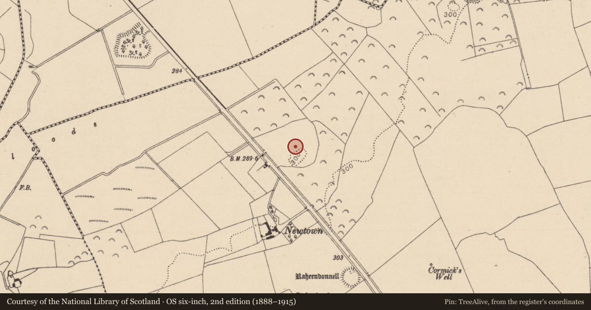 Ordnance Survey six-inch map, 2nd edition (1888–1915) covering the location of Enclosure, Derrykearn, County Laois, with a pin at the register's coordinates