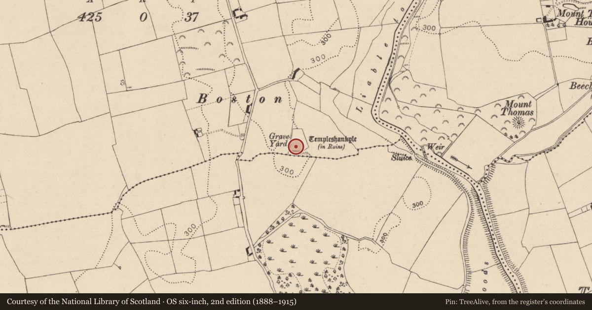 Ordnance Survey six-inch map, 2nd edition (1888–1915) covering the location of Graveyard, Boley Lower, County Laois, with a pin at the register's coordinates