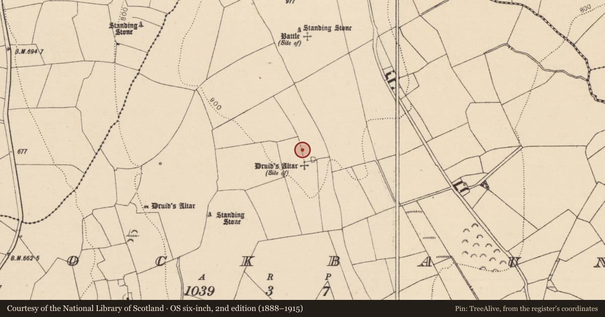 Ordnance Survey six-inch map, 2nd edition (1888–1915) covering the location of Enclosure, Knockbaun, County Laois, with a pin at the register's coordinates