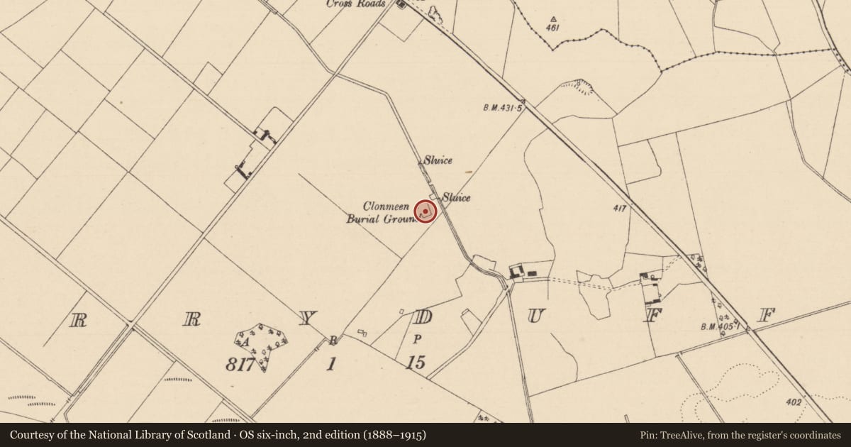 Ordnance Survey six-inch map, 2nd edition (1888–1915) covering the location of Church, Garryduff, County Laois, with a pin at the register's coordinates