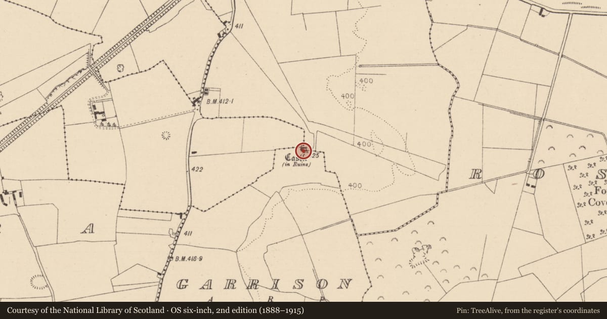 Ordnance Survey six-inch map, 2nd edition (1888–1915) covering the location of Bawn, Castlefleming Stubber, Garrison, County Laois, with a pin at the register's coordinates