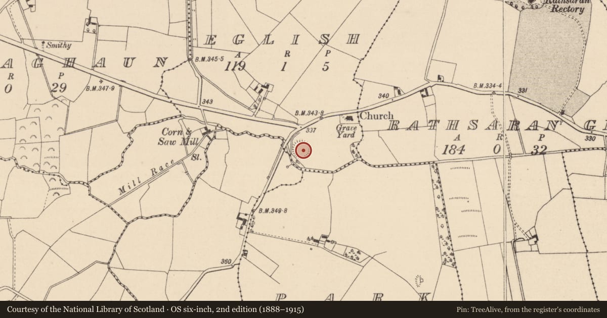 Ordnance Survey six-inch map, 2nd edition (1888–1915) covering the location of Ringfort - rath, Eglish, County Laois, with a pin at the register's coordinates