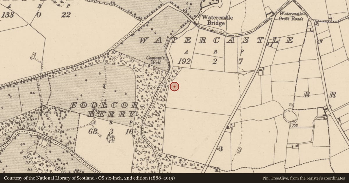 Ordnance Survey six-inch map, 2nd edition (1888–1915) covering the location of Enclosure, Watercastle, County Laois, with a pin at the register's coordinates