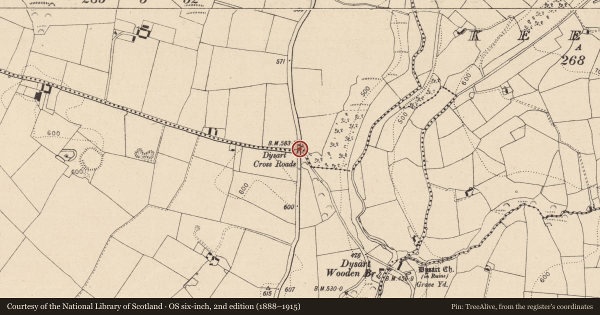 Ordnance Survey six-inch map, 2nd edition (1888–1915) covering the location of Cross (present location), Graigue, Moat, County Laois, with a pin at the register's coordinates