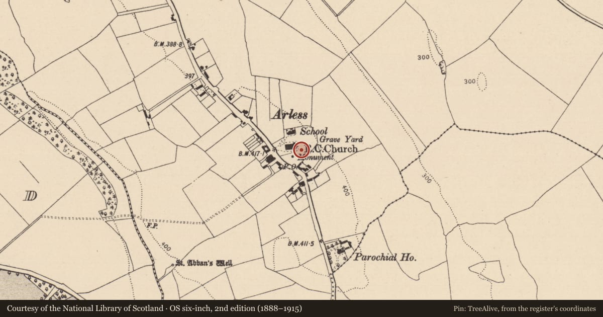 Ordnance Survey six-inch map, 2nd edition (1888–1915) covering the location of Graveyard, Ballynagall, County Laois, with a pin at the register's coordinates