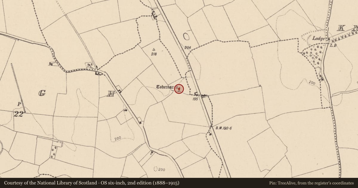 Ordnance Survey six-inch map, 2nd edition (1888–1915) covering the location of Ritual site - holy well, Leagh, County Laois, with a pin at the register's coordinates