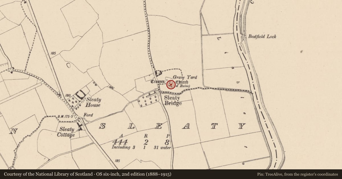 Ordnance Survey six-inch map, 2nd edition (1888–1915) covering the location of Cross - High cross, Sleaty, County Laois, with a pin at the register's coordinates
