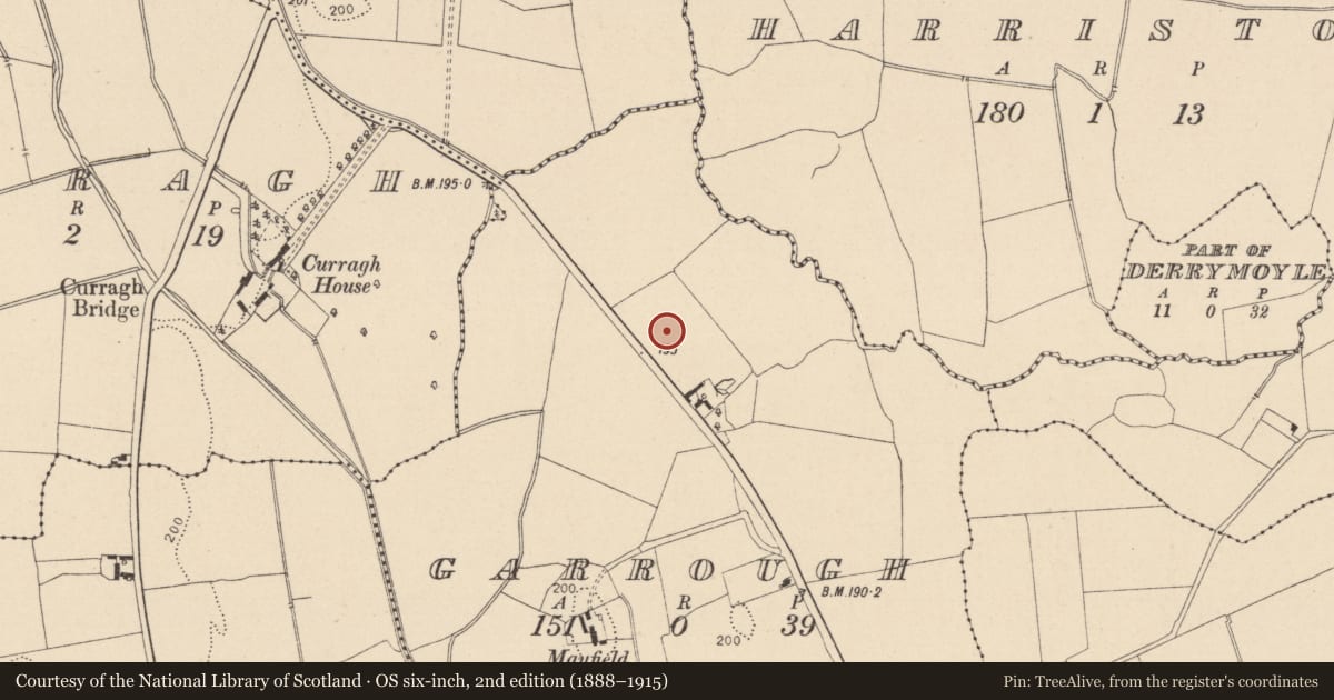 Ordnance Survey six-inch map, 2nd edition (1888–1915) covering the location of Enclosure, Garrough, County Laois, with a pin at the register's coordinates