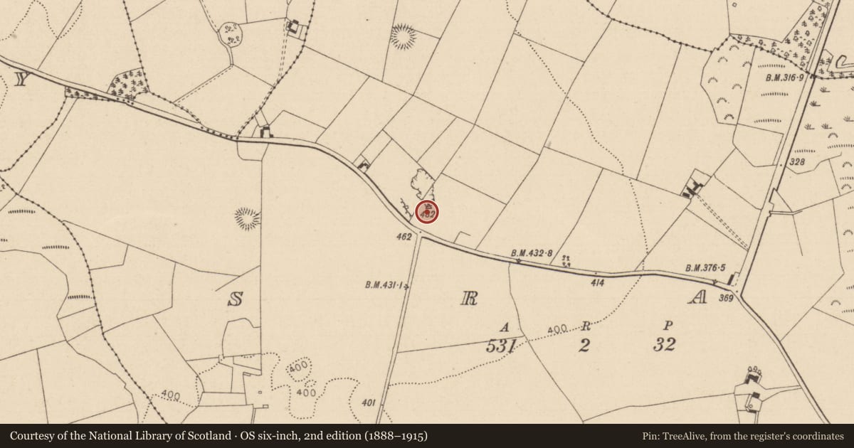 Ordnance Survey six-inch map, 2nd edition (1888–1915) covering the location of Enclosure, Srah, County Laois, with a pin at the register's coordinates