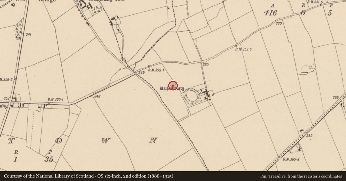 Ordnance Survey six-inch map, 2nd edition (1888–1915) covering the location of Enclosure, Parknahown, County Laois, with a pin at the register's coordinates